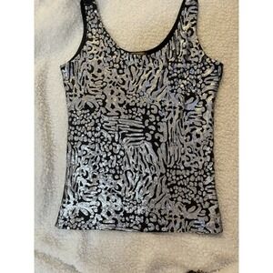 Boutique Essentials Women's Top Tank Stretch Sleeveless Sequin Black Gold Size M